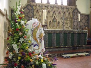 Flower and Vestment display at All Saints