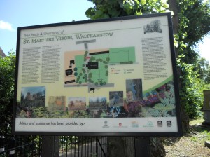 History board in churchyard